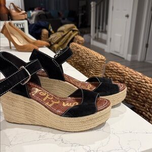 Sam Edelman Black Suede Wedge Sandals